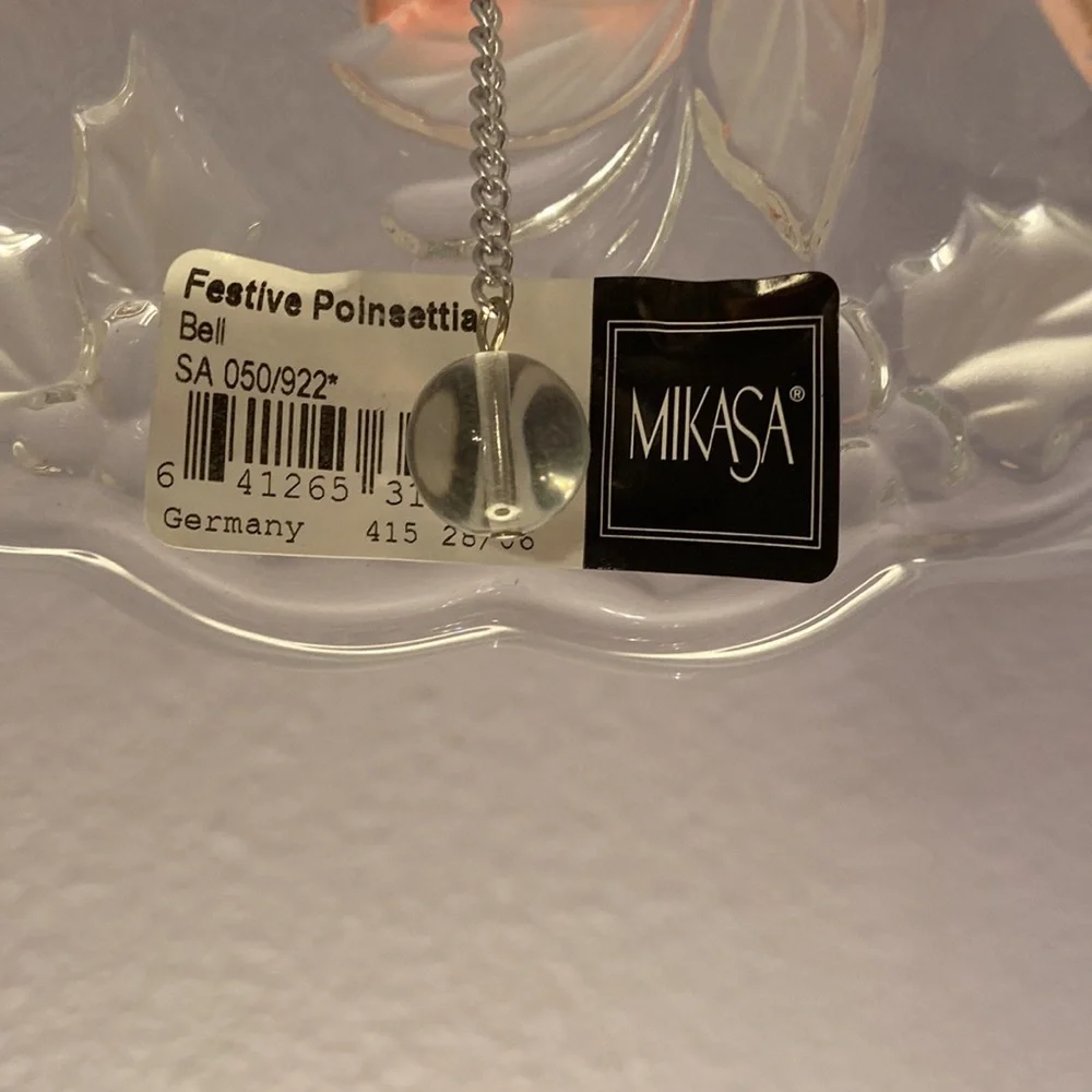 Vintage Mikasa festive poinsettia fine frosted and clear crystal bell German